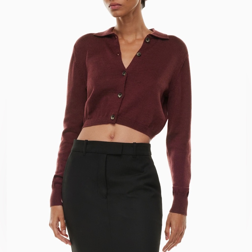 Wilfred Wine Button-Up Cropped Cardigan - Picture 2 of 7